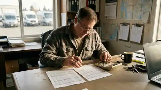 NEMT owner comparing fleet software pricing models at his desk