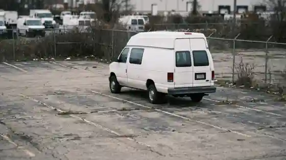 An idle wheelchair van parked in a fleet lot between trips